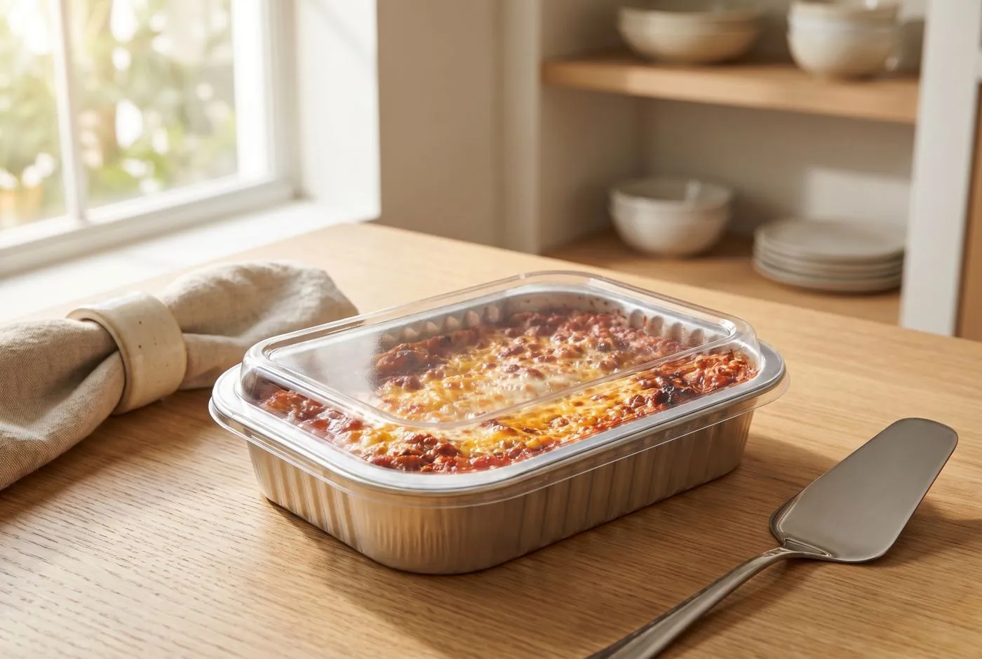 Classic Bolognese lasagna in its tray