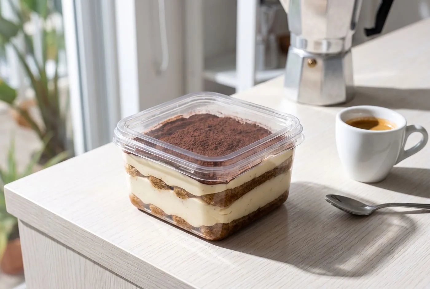 Classic coffee tiramisù in its tub